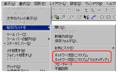 絵のパレットのメニュー表示