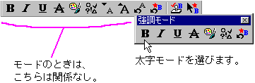 パレットの太字モードのボタンを押す